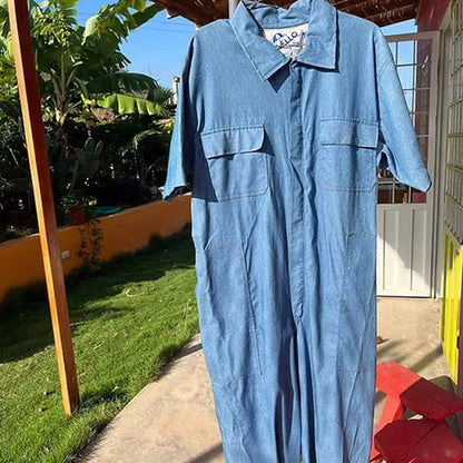 DENIM COVERALLS - SHORT SLEEVES